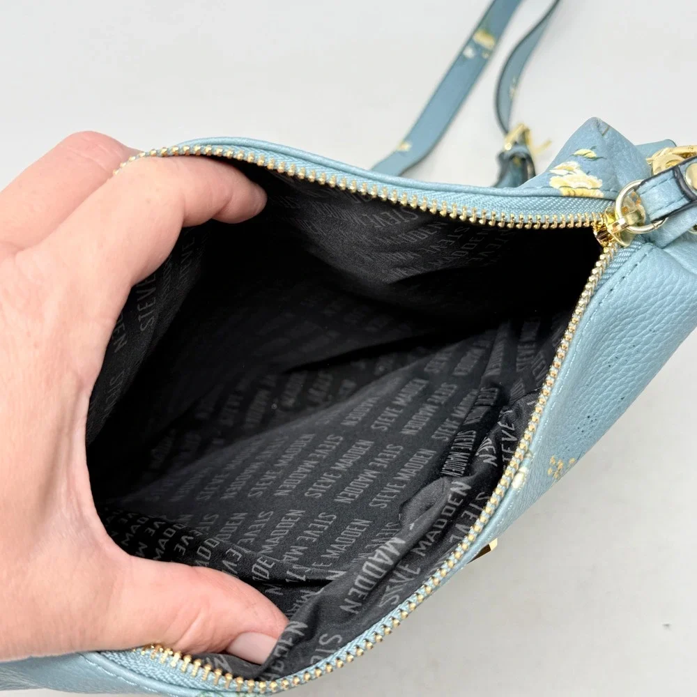 Steve Madden Small Hobo Bag Blue Floral Small Crossbody Leather Shoulder Bag
